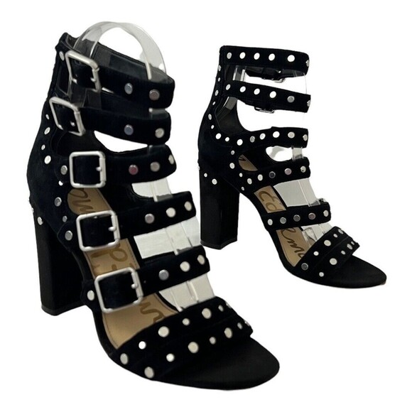 Sam Edelman Womens Size 7 Black York Studded Suede Gladiator Heels - Picture 1 of 8